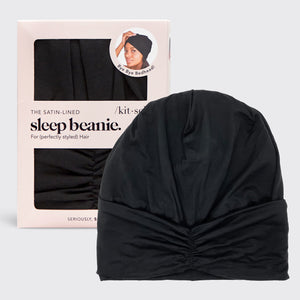 Turban/Beanie de nuit avec doublure en satin - Noir