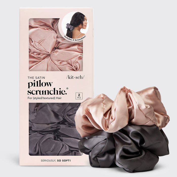 Satin Sleep Pillow Scrunchies - Blush/Gray