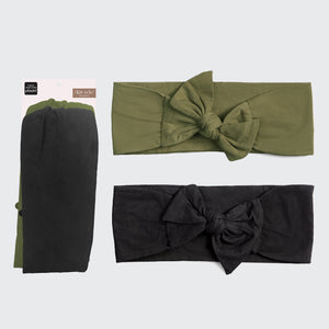 Moss & Black Cotton Adjustable Headbands 2pc Set