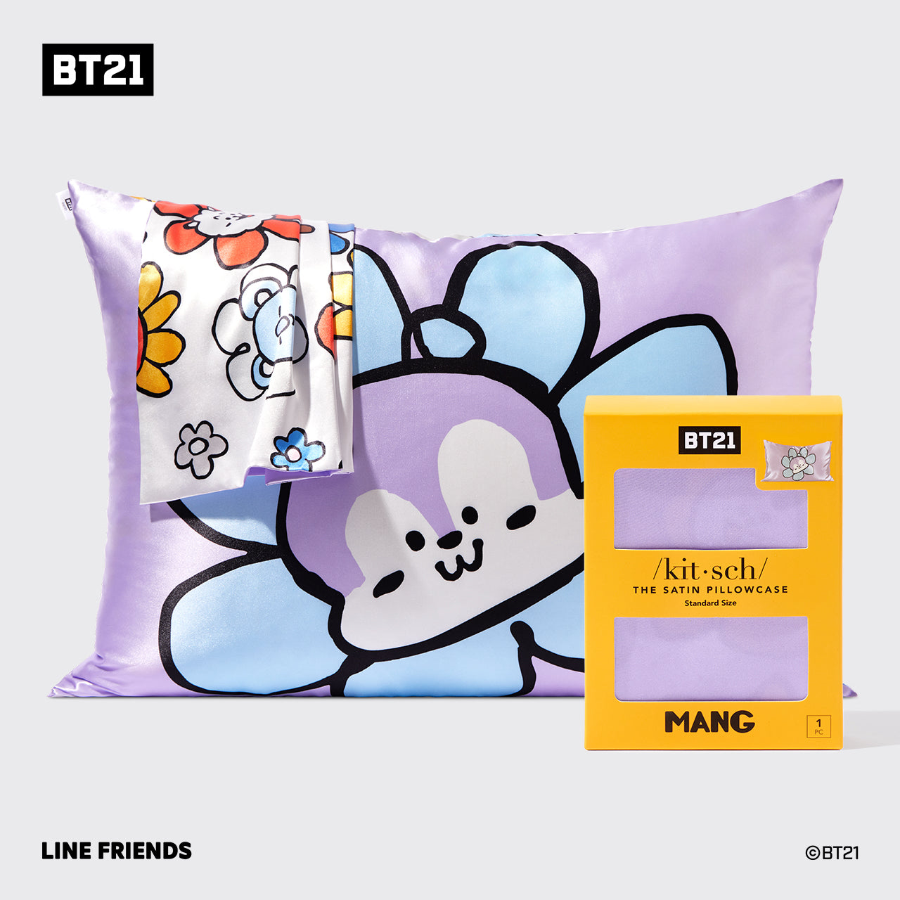 غطاء وسادة ساتان من BT21 يلتقي بـ Kitsch - MANG