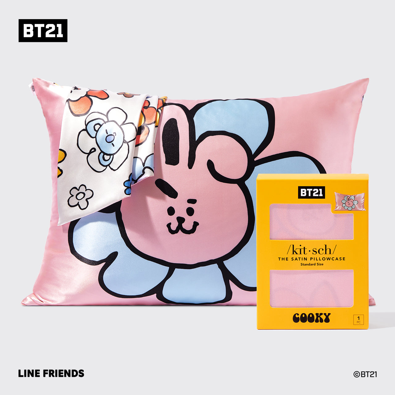 غطاء وسادة ساتان من BT21 يلتقي Kitsch - COOKY