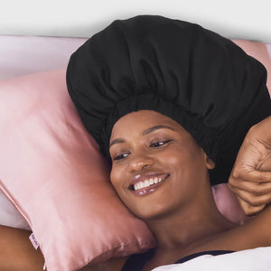 Satin Sleep XL Adjustable Bonnet - Black